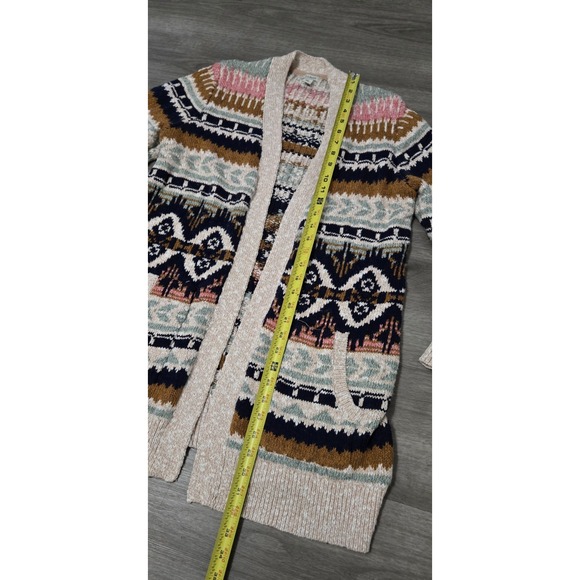 LL Bean Womens Fair Isle Cotton Ragg Open Front Cardigan Size M Chunky Winter - Picture 9 of 11